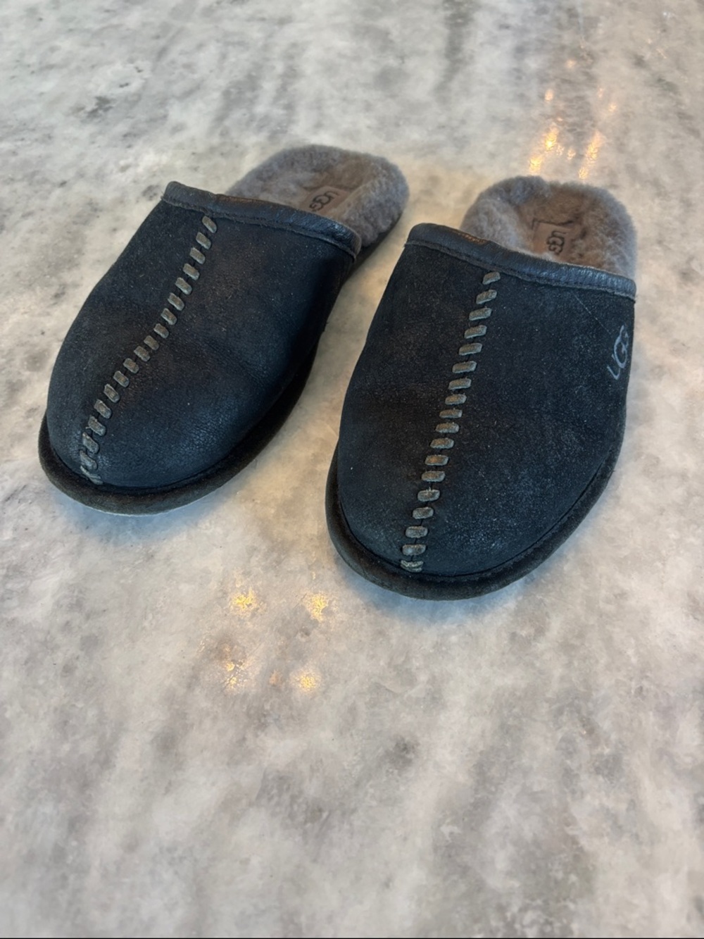 UGG Charcoal Suede Shearling Mule Slippers